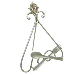 Folding Metal Easel Plate Stand Cookbook Holder Fork Spoon Rack Silver